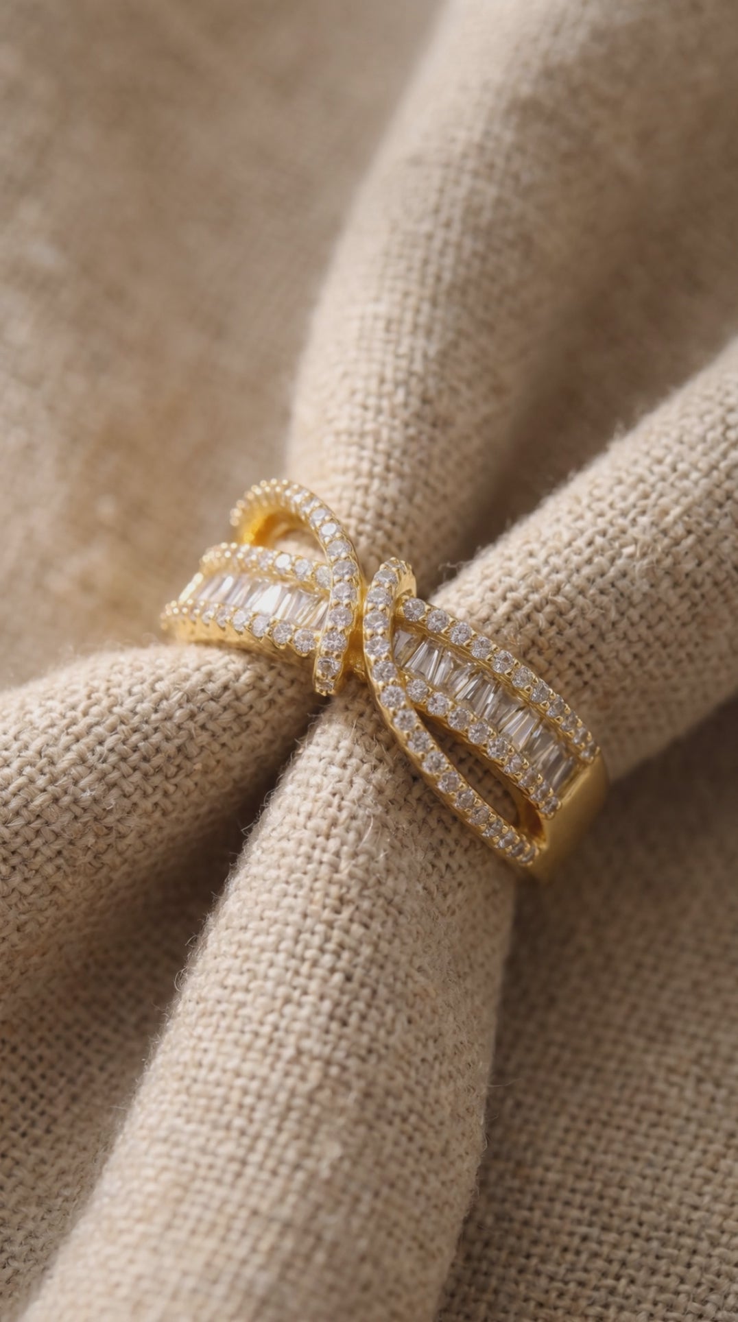 Infinity Twist Ring | Gold Plated Recycled Brass with Cubic Zirconia