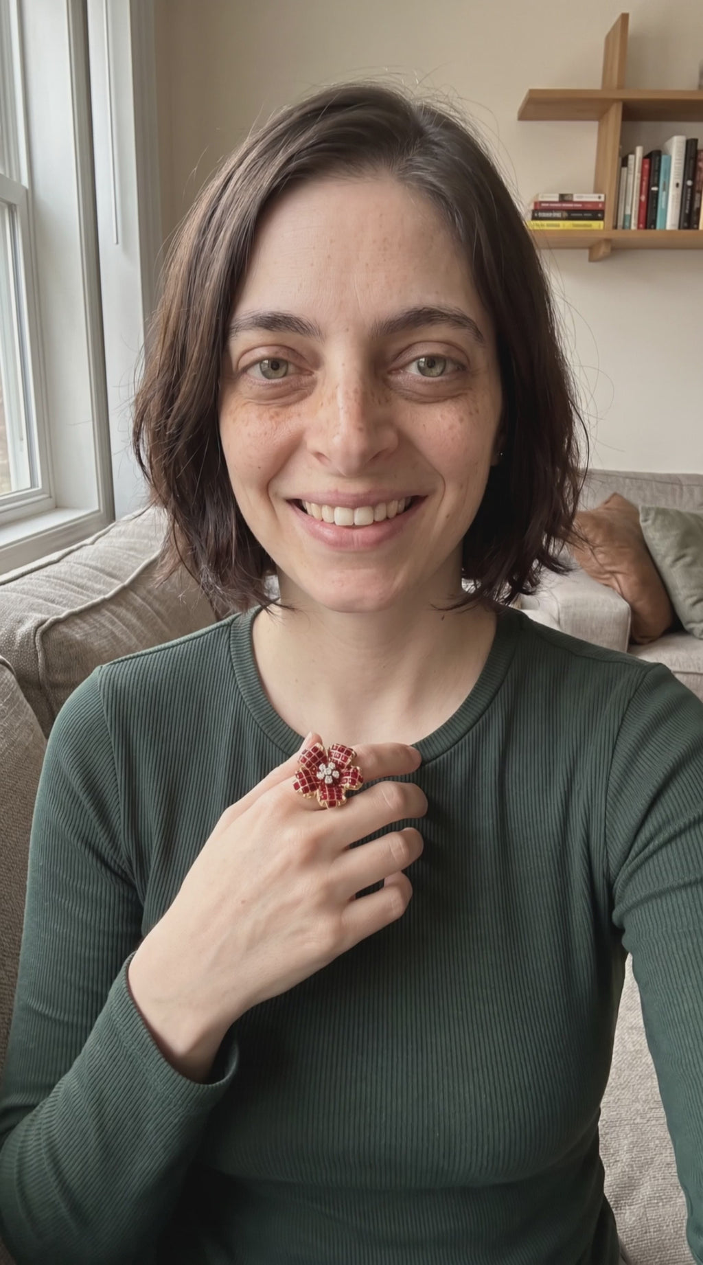 Crimson Bloom Ring | Gold Plated Recycled Brass with Red Cubic Zirconia