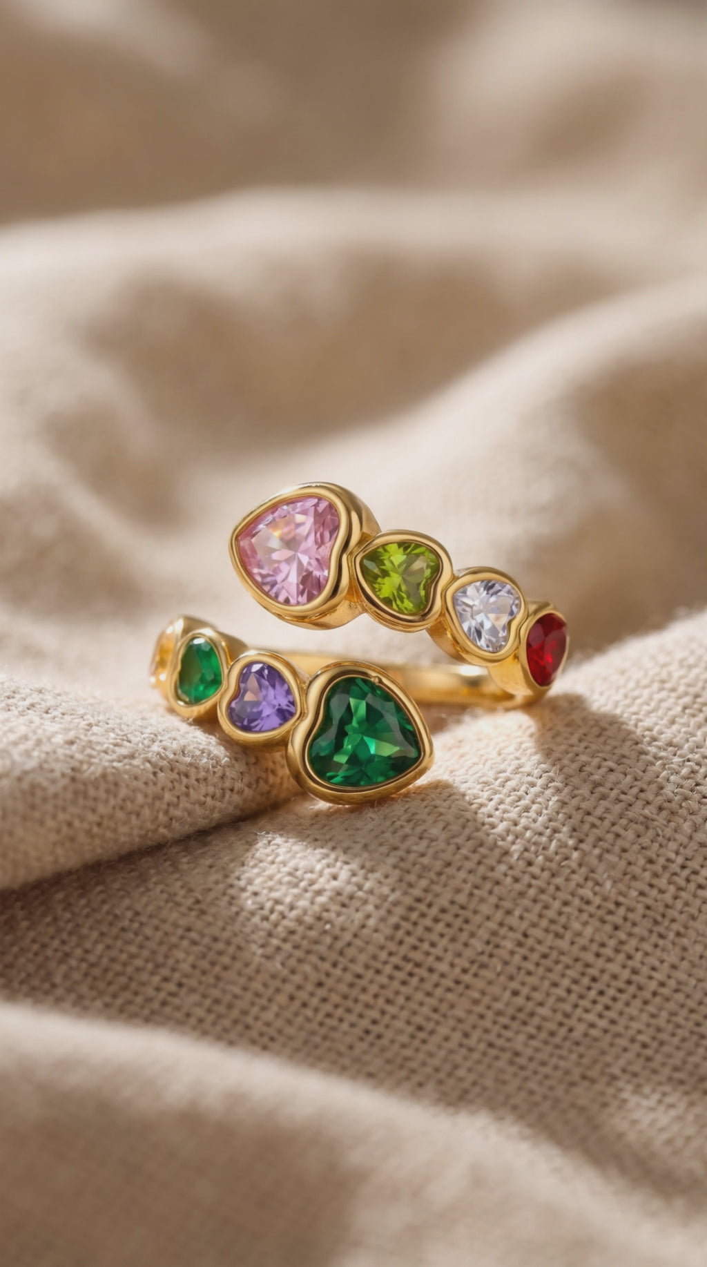 Rainbow Hearts Ring | Waterproof Gold Plated Stainless Steel Ring with Cubic Zirconia