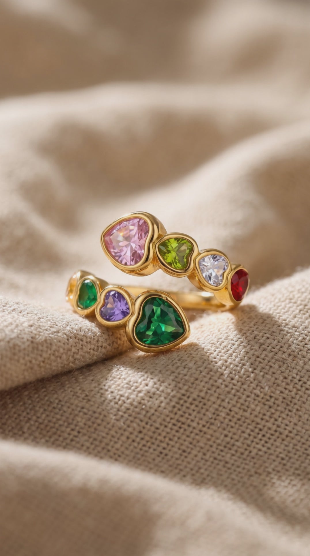 Rainbow Hearts Ring | Waterproof Gold Plated Stainless Steel Ring with Cubic Zirconia