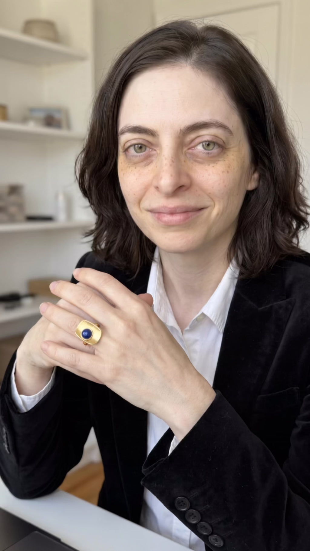 Cosmic Truth Ring | Gold Plated Recycled Brass Lapis Lazuli Ring – Natural Blue Gemstone