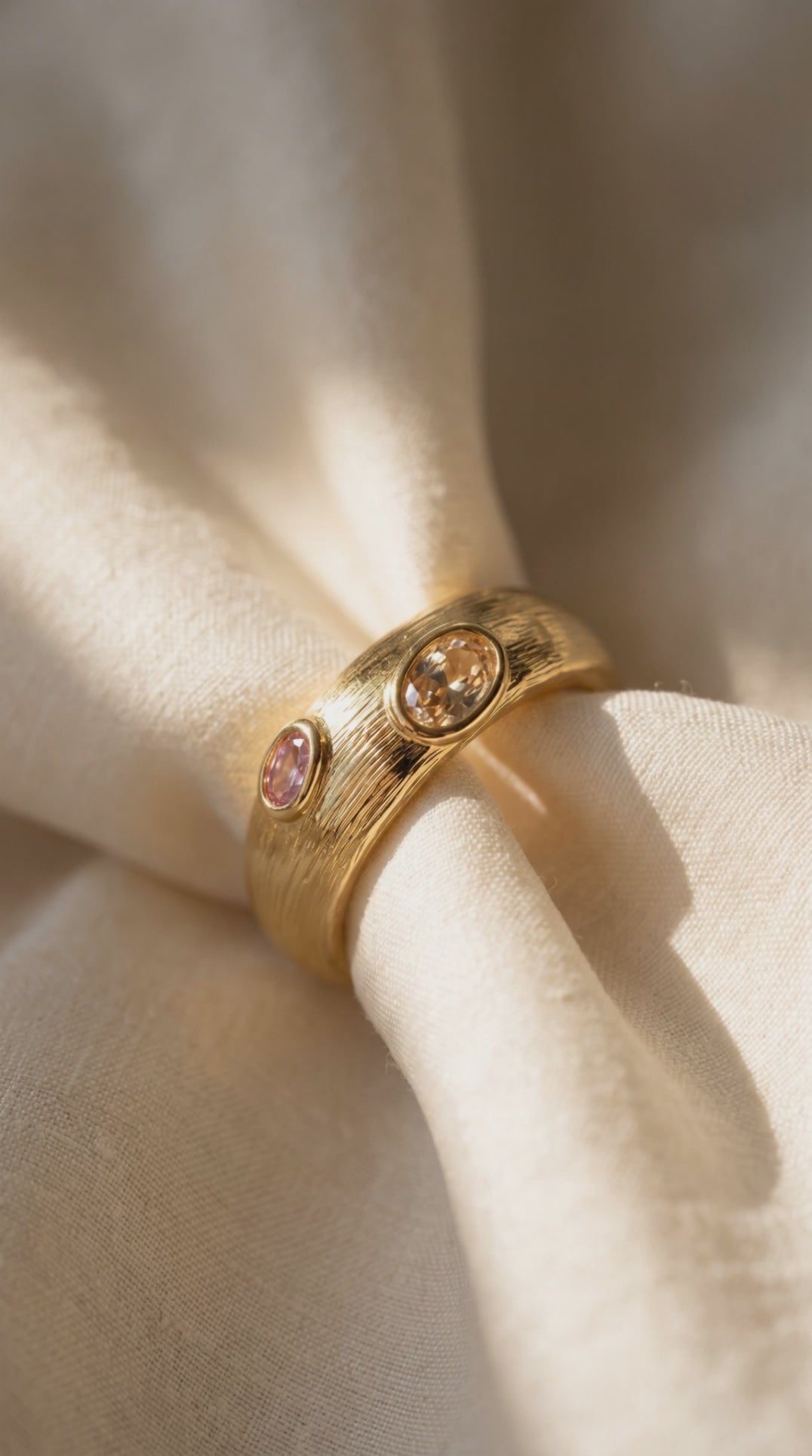Dual Gem Statement Ring | 14K Gold Plated Eco-Brass Adjustable Ring