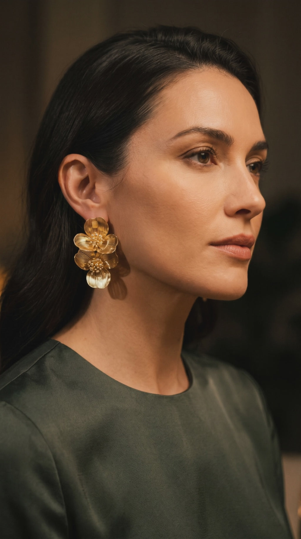 Golden Bloom Double Earrings | Gold-Plated Botanical Double Studs