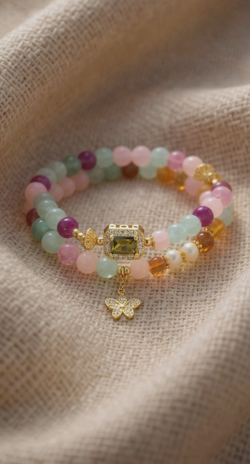 Rainbow Flutter Bracelet | Recycled Brass, Gemstones & Pearls