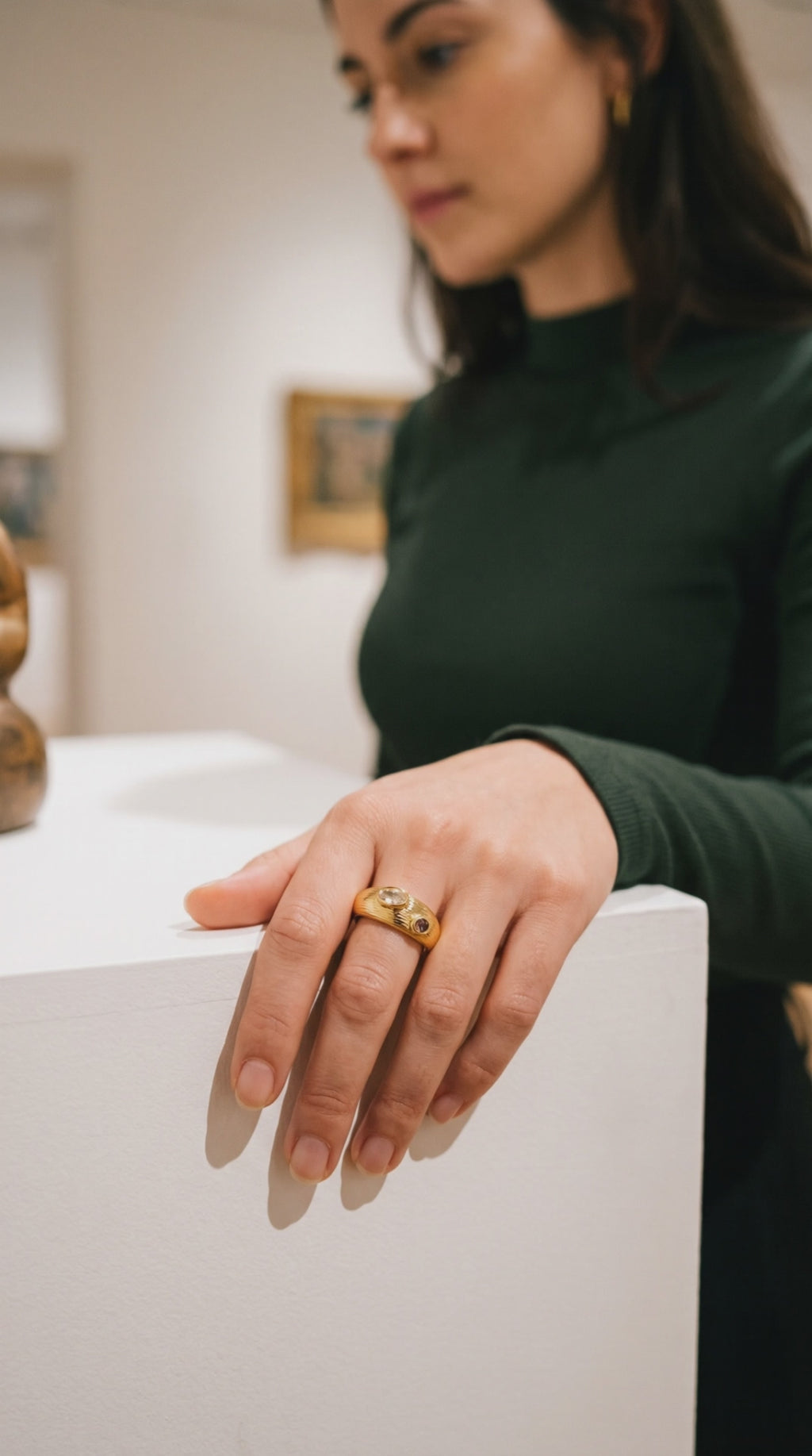 Dual Gem Statement Ring | 14K Gold Plated Eco-Brass Adjustable Ring