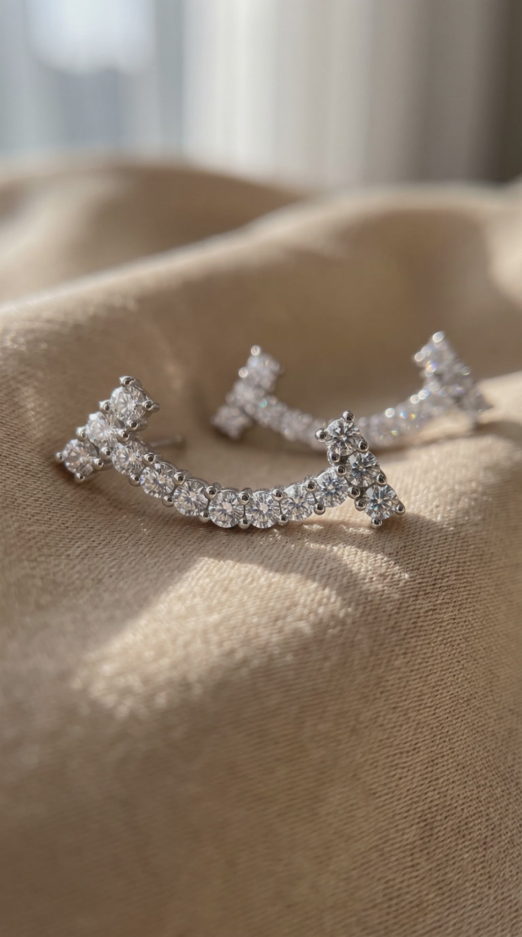 Cosmic Arc Climbers | Platinum-Plated Sterling Silver & Moissanite Ear Climbers