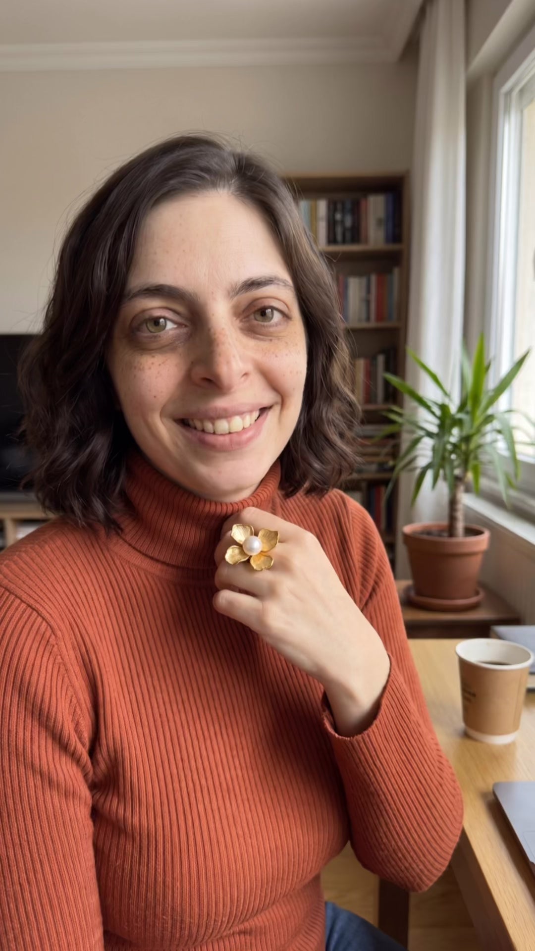 Blooming Pearl Statement Ring | Gold Plated Recycled Brass and Cotton Pearl