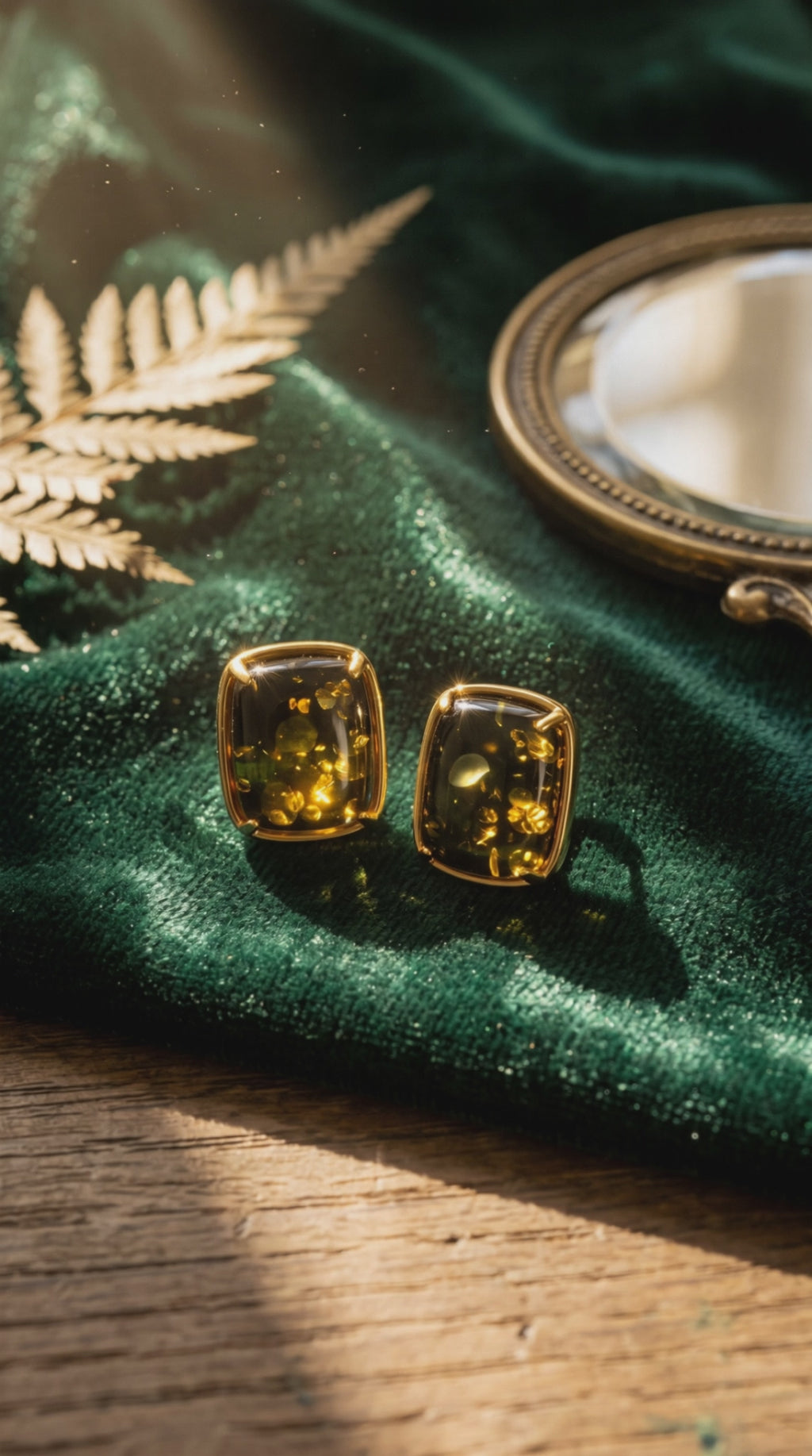 Forest Reverie Earrings | Gold-Plated Sterling Silver & Green Amber Studs