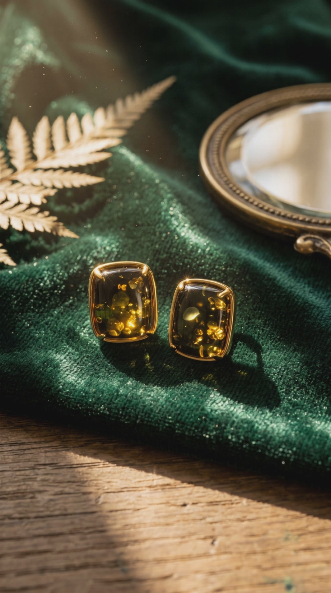 Forest Reverie Earrings | Gold-Plated Sterling Silver & Green Amber Studs