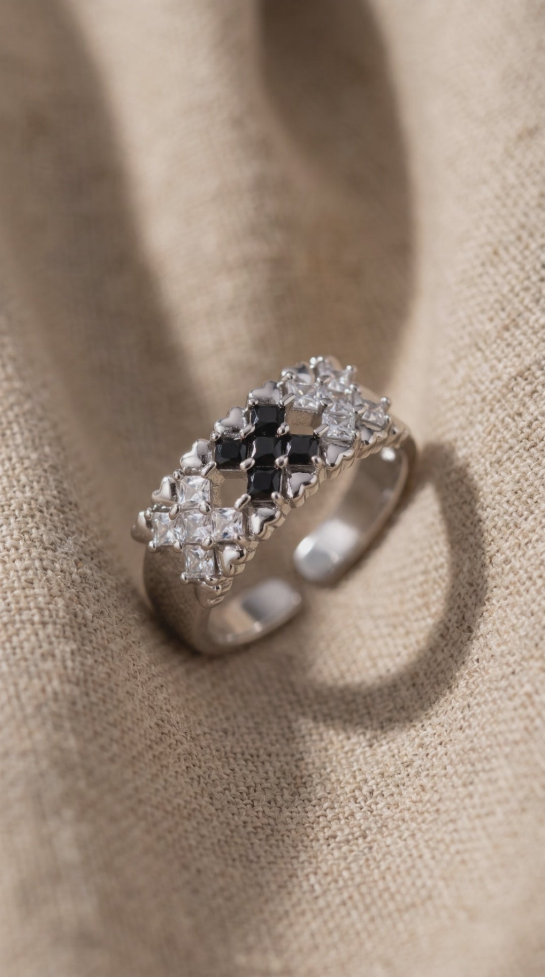Checkmate Statement Ring | White Gold Plated Recycled Brass with Cubic Zirconia Accent