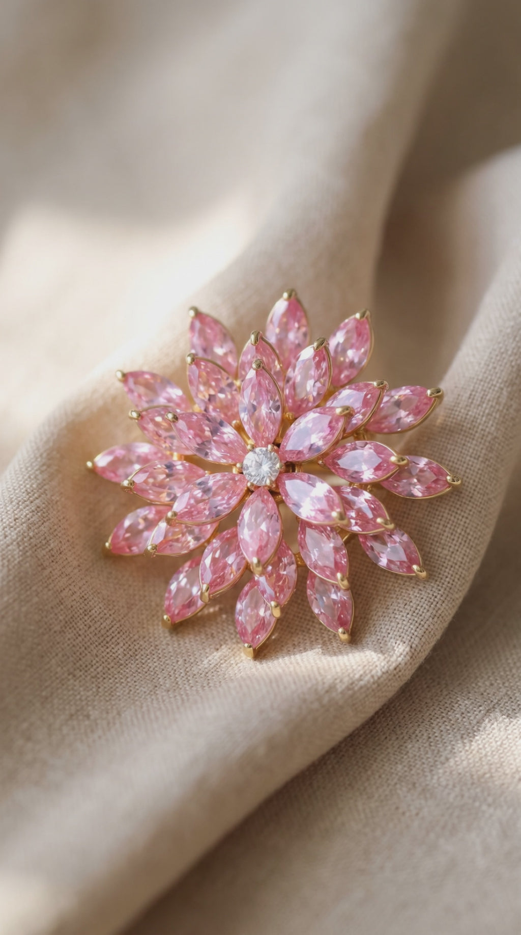 Bloom Burst Brooch – White Gold-Plated Zirconia Floral Pin
