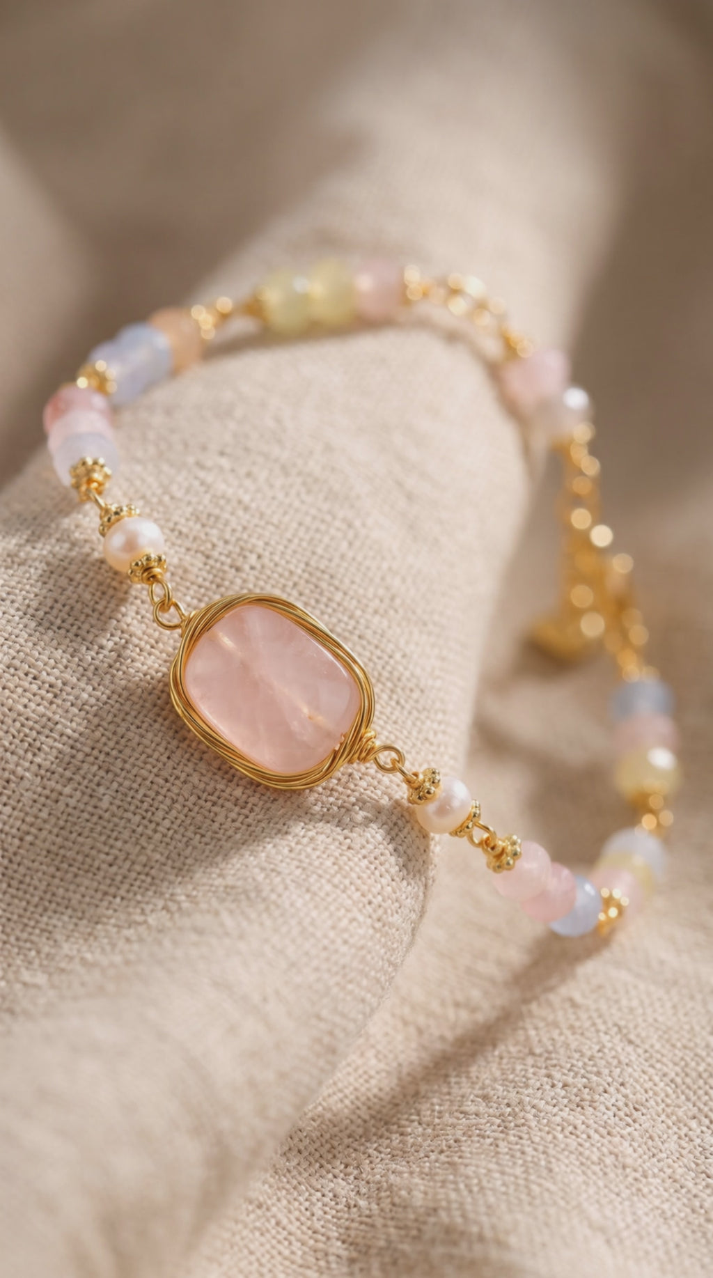 Rose Quartz Healing Bracelet | Natural Quartz, Gemstones & Pearl