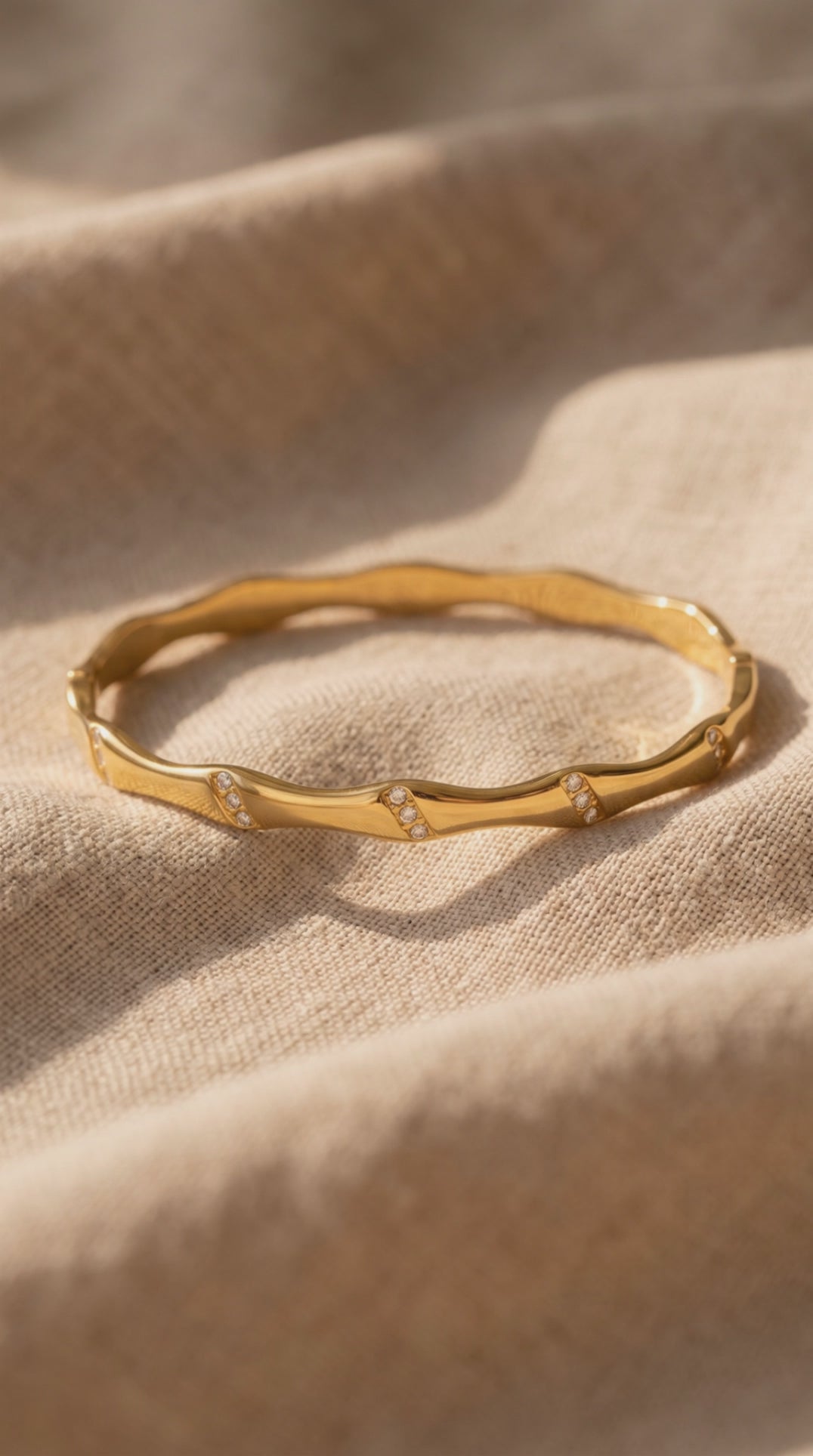 Bamboo Spark Bangle | Gold Plated Stainless Steel & Zirconia