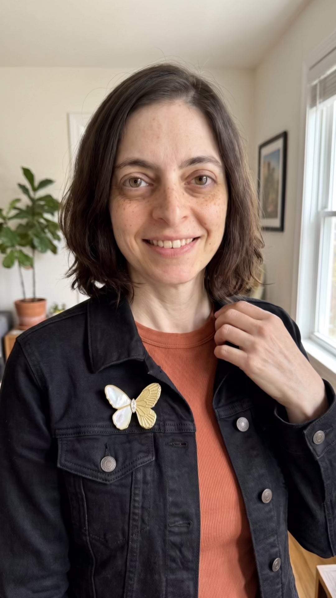Ethereal Butterfly Brooch – Mother of Pearl & Zirconia Gold Pin