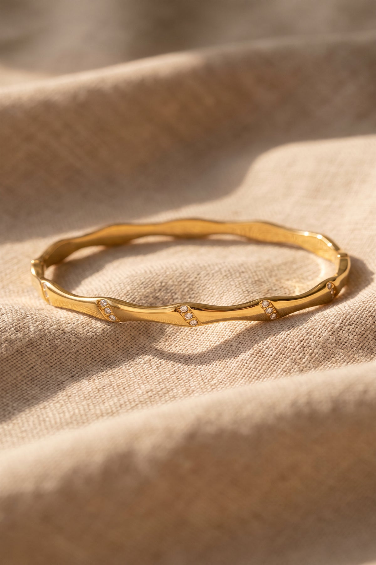 Bamboo Spark Bangle | Gold Plated Stainless Steel & Zirconia
