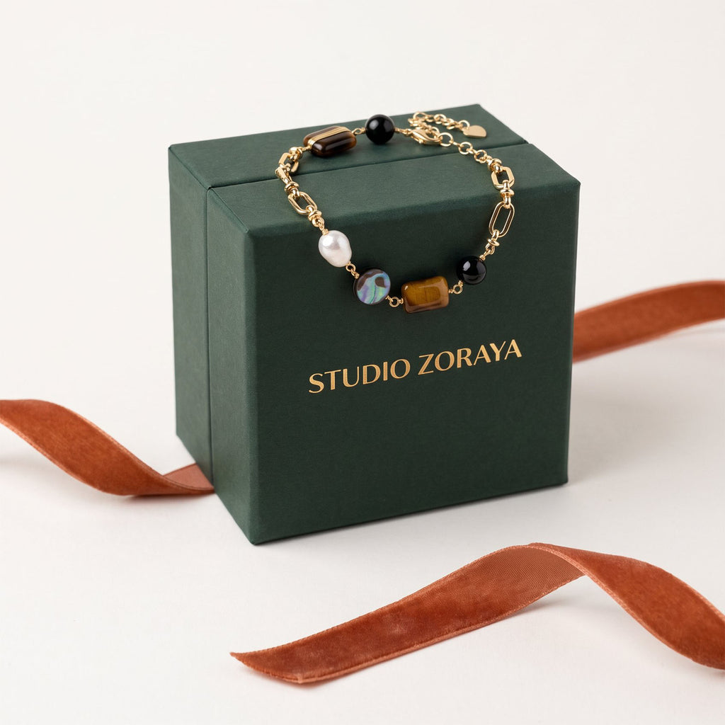 Earth Elements Bracelet | Tiger's Eye, Obsidian & Pearl