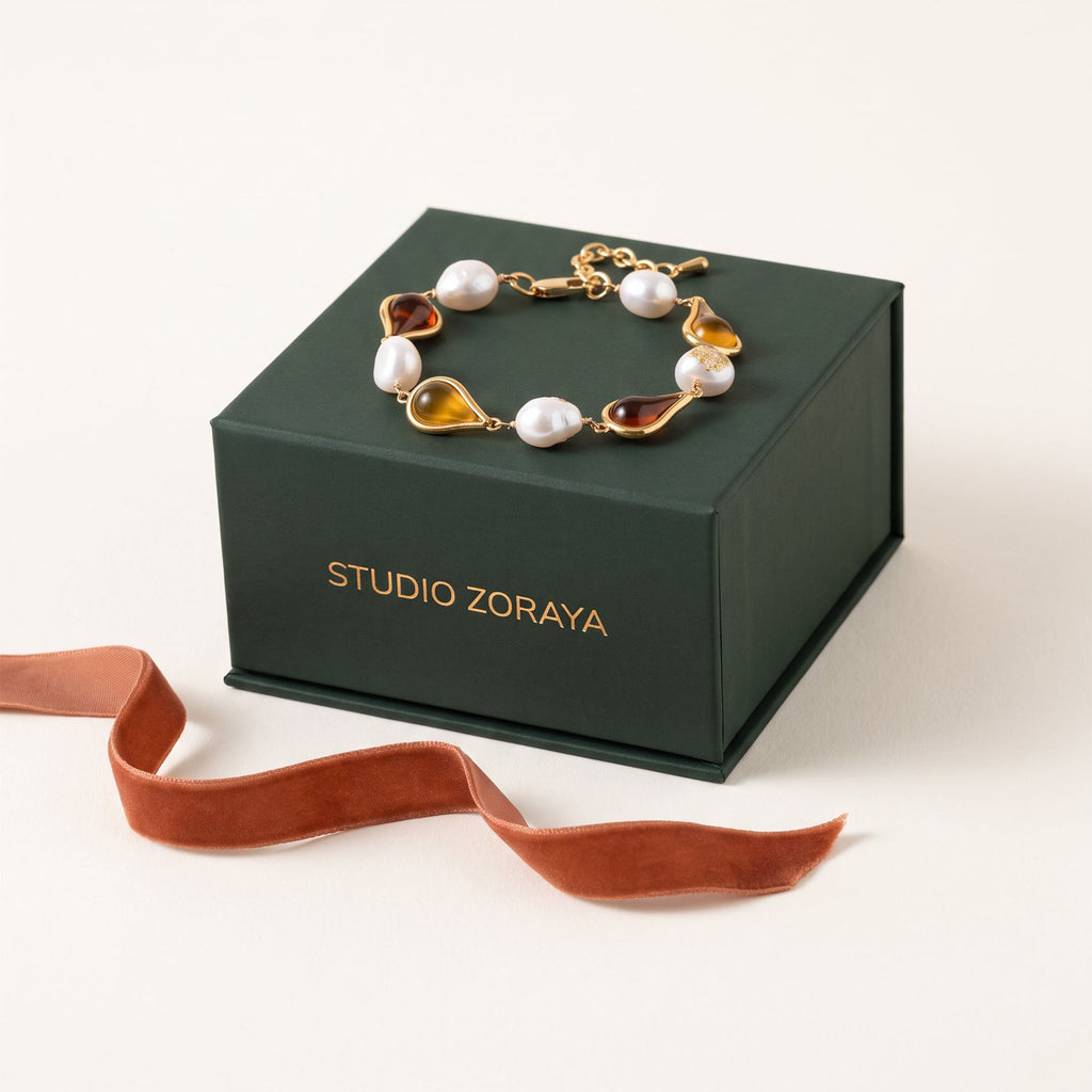 Golden Teardrop Bracelet | Recycled Brass & Freshwater Pearl