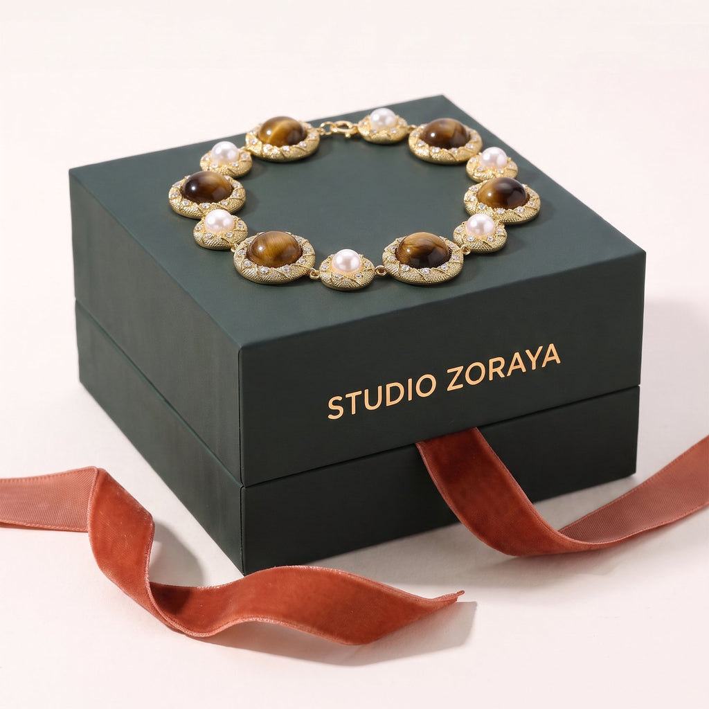 Tiger’s Eye Pearl Wisdom Bracelet | Gold Plated Brass, Gemstones & Pearl