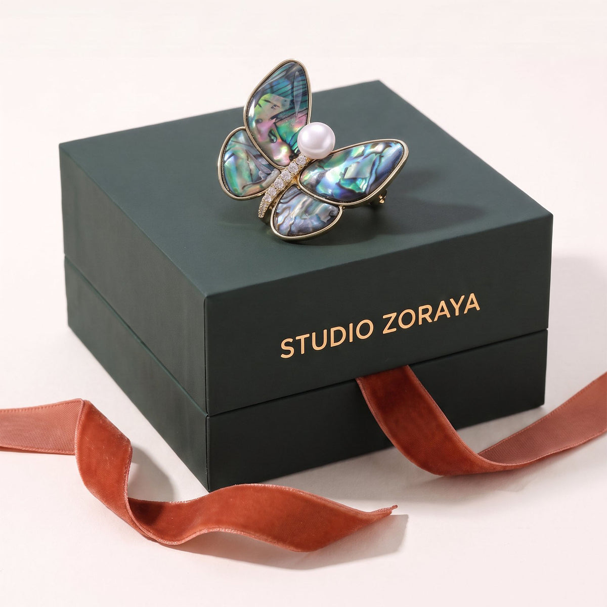 Rainbow Butterfly Brooch – 14K Gold-Plated Recycled Brass & Pearl Pin