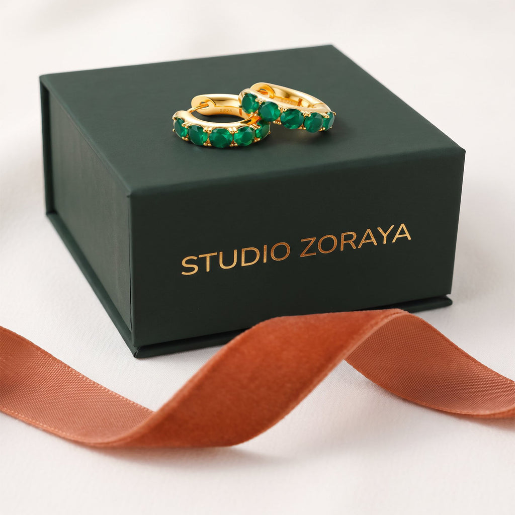 Emerald Huggie Hoops | Gold-Plated Sterling Silver & Zirconia