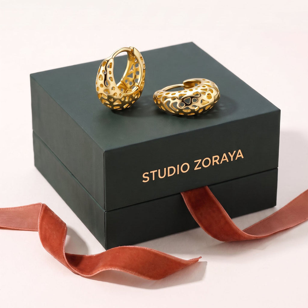Honeycomb Dream Hoops | Gold-Plated Cutout Geometric Hoops