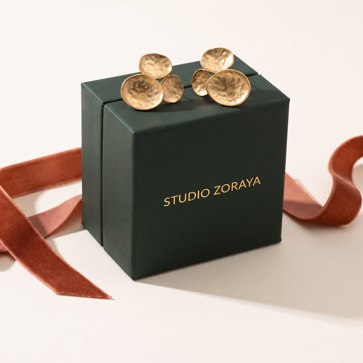 Petal Cluster Earrings | Hammered Geometric Waterproof Gold Studs