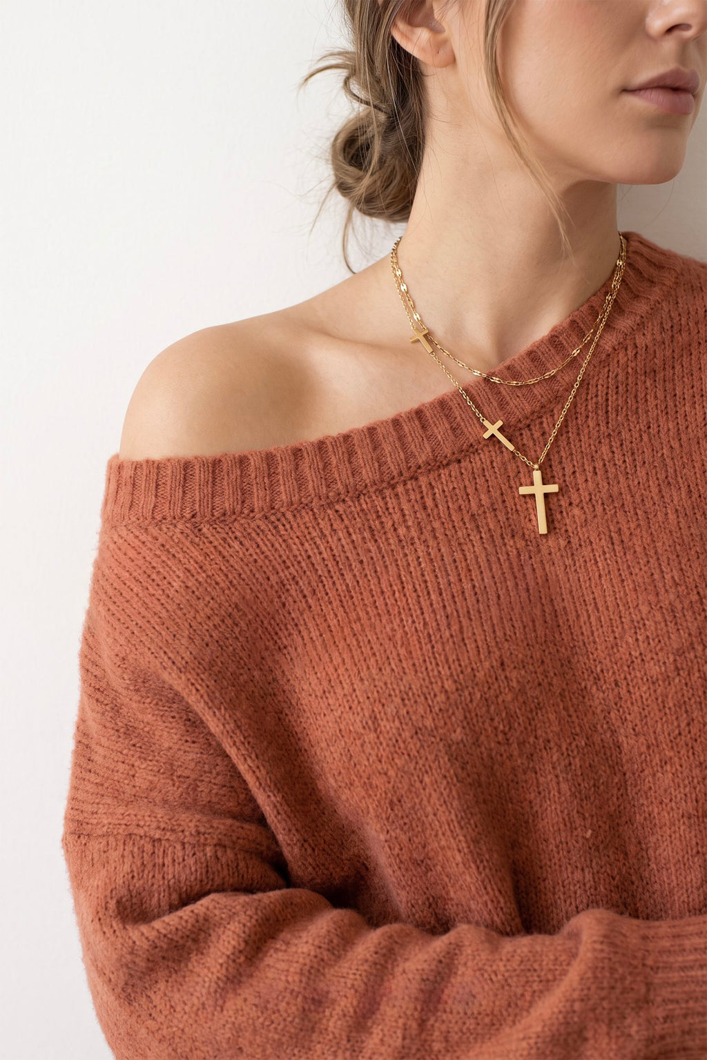 Divine Layers Cross Necklace Set | Waterproof Gold Plated Stainless Steel