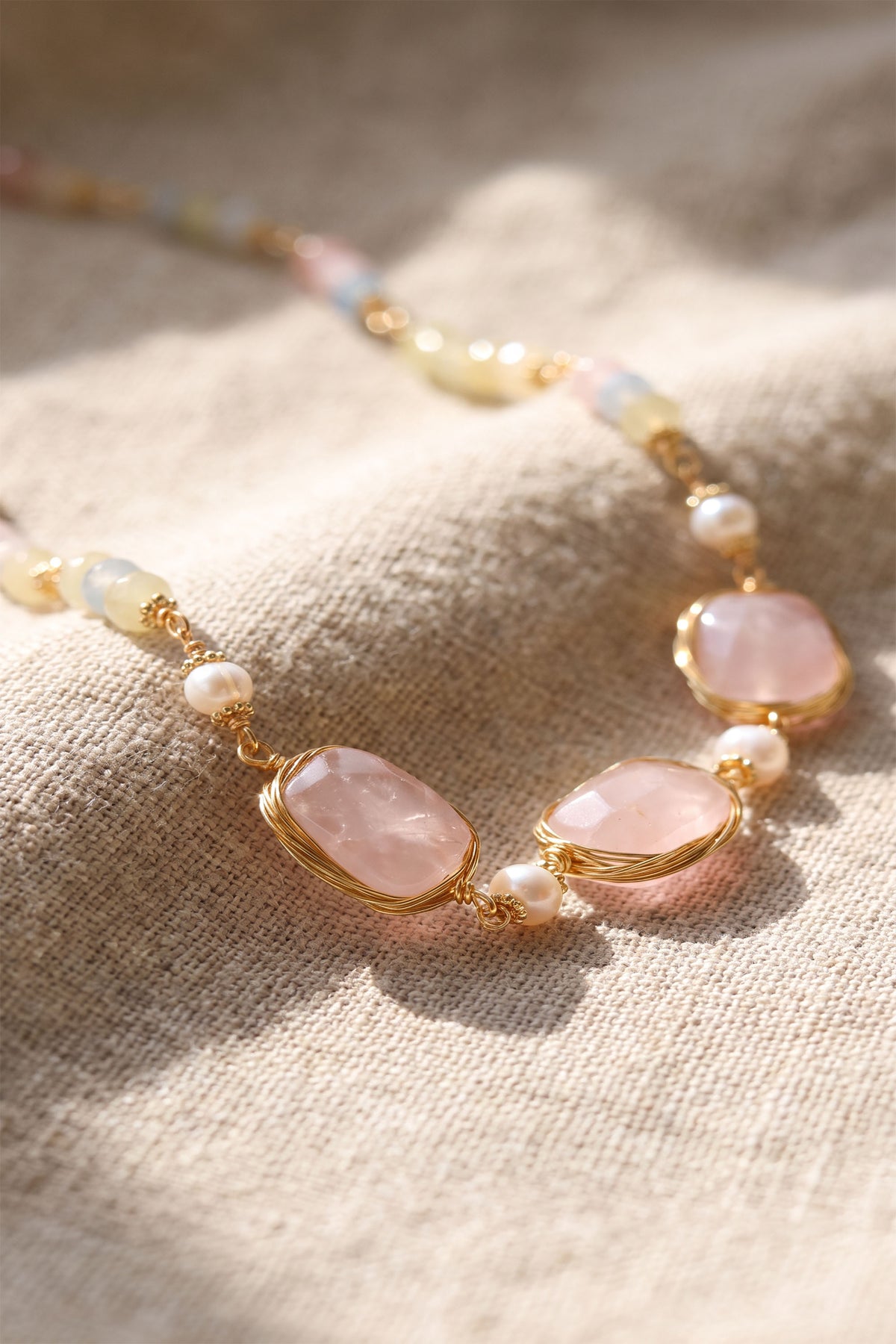 Garden Dreams Healing Gemstone & Pearl Necklace | Gold Recycled Brass Gemstone Cluster