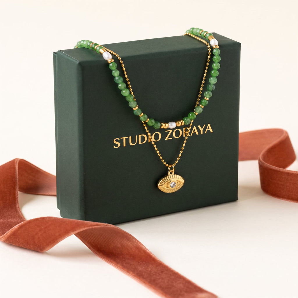Mystic Eye Layered Necklace | Waterproof Gold Plated Stainless Steel & Gemstone