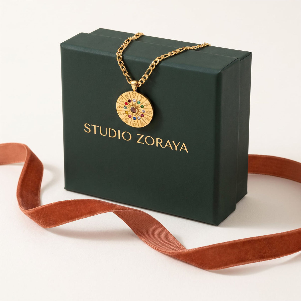 Zodiac Wheel Medallion Necklace | Gold Plated Stainless Steel & Zirconia