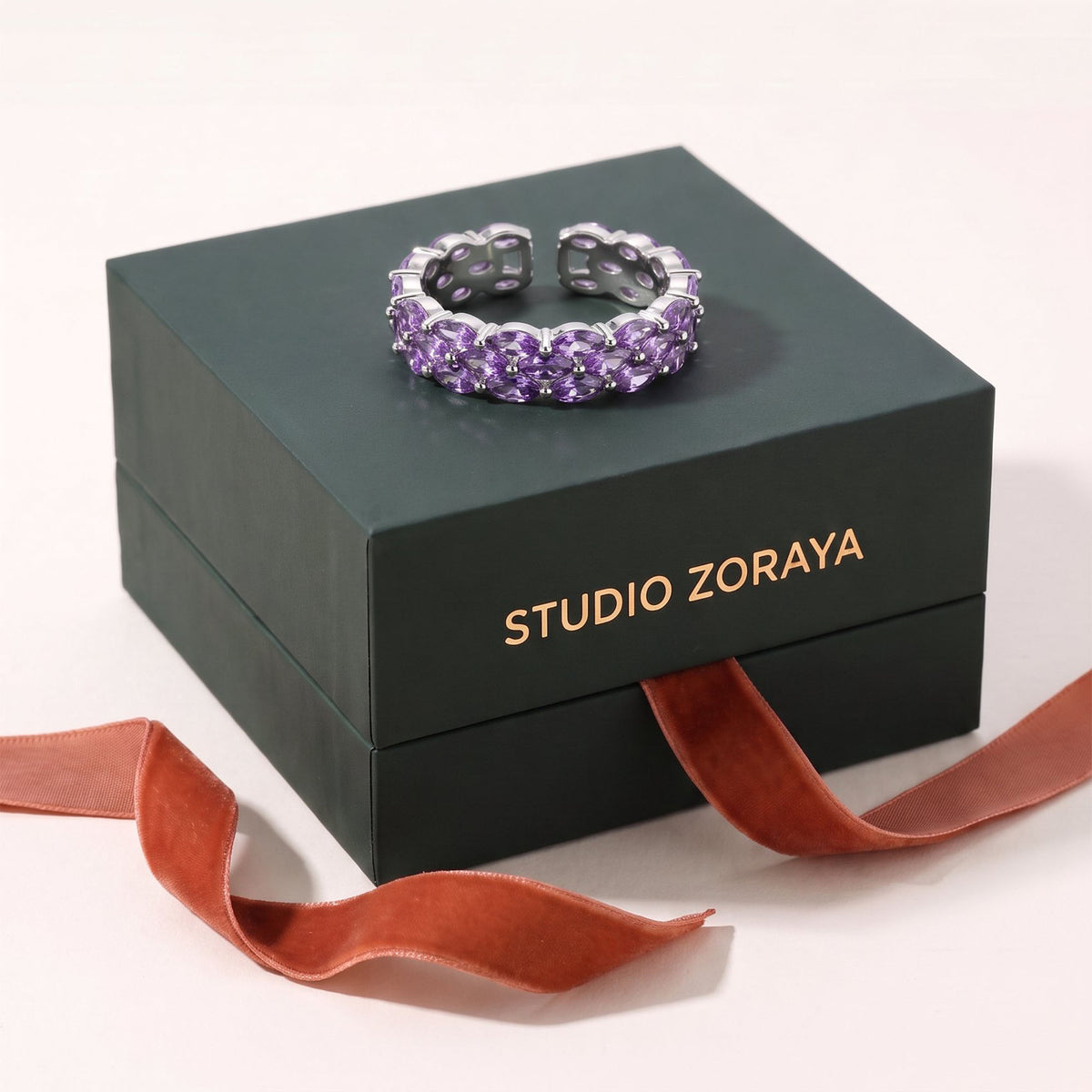 Amethyst Dreams Adjustable Ring | Gold Plated Recycled Brass with Purple Cubic Zirconia