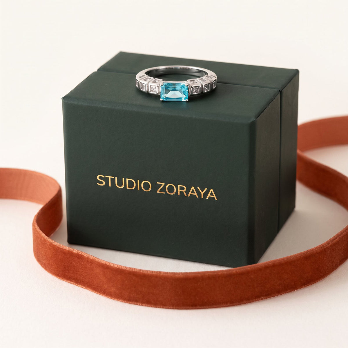 Azure Architect Ring | Gold Plated Recycled Brass with Sapphire Blue Cubic Zirconia