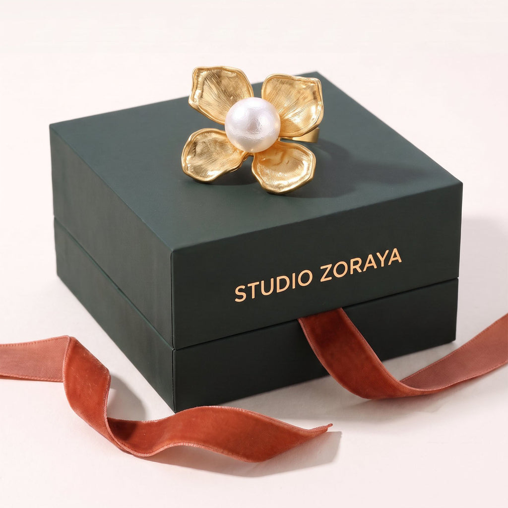Blooming Pearl Statement Ring | Gold Plated Recycled Brass and Cotton Pearl