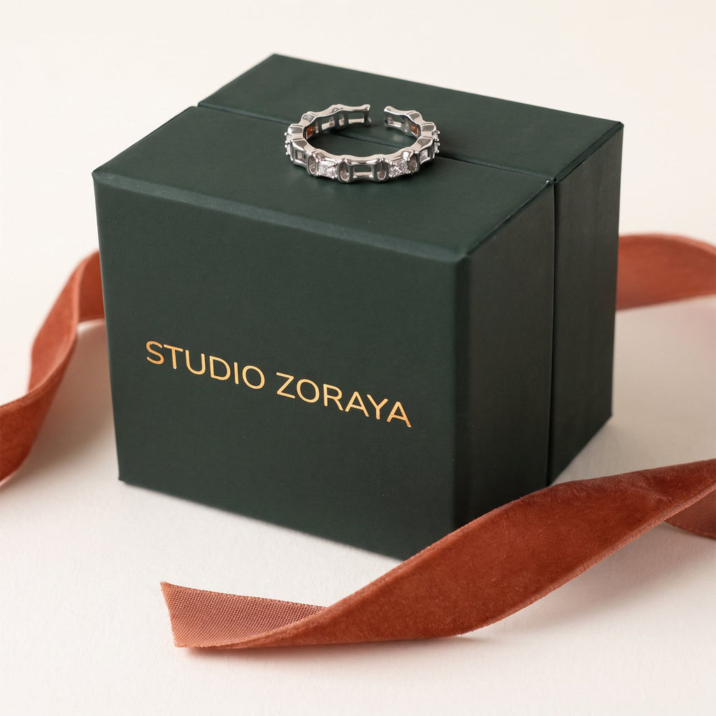 Geometric Luxe Ring | Gold Plated Recycled Brass with Cubic Zirconia Accents