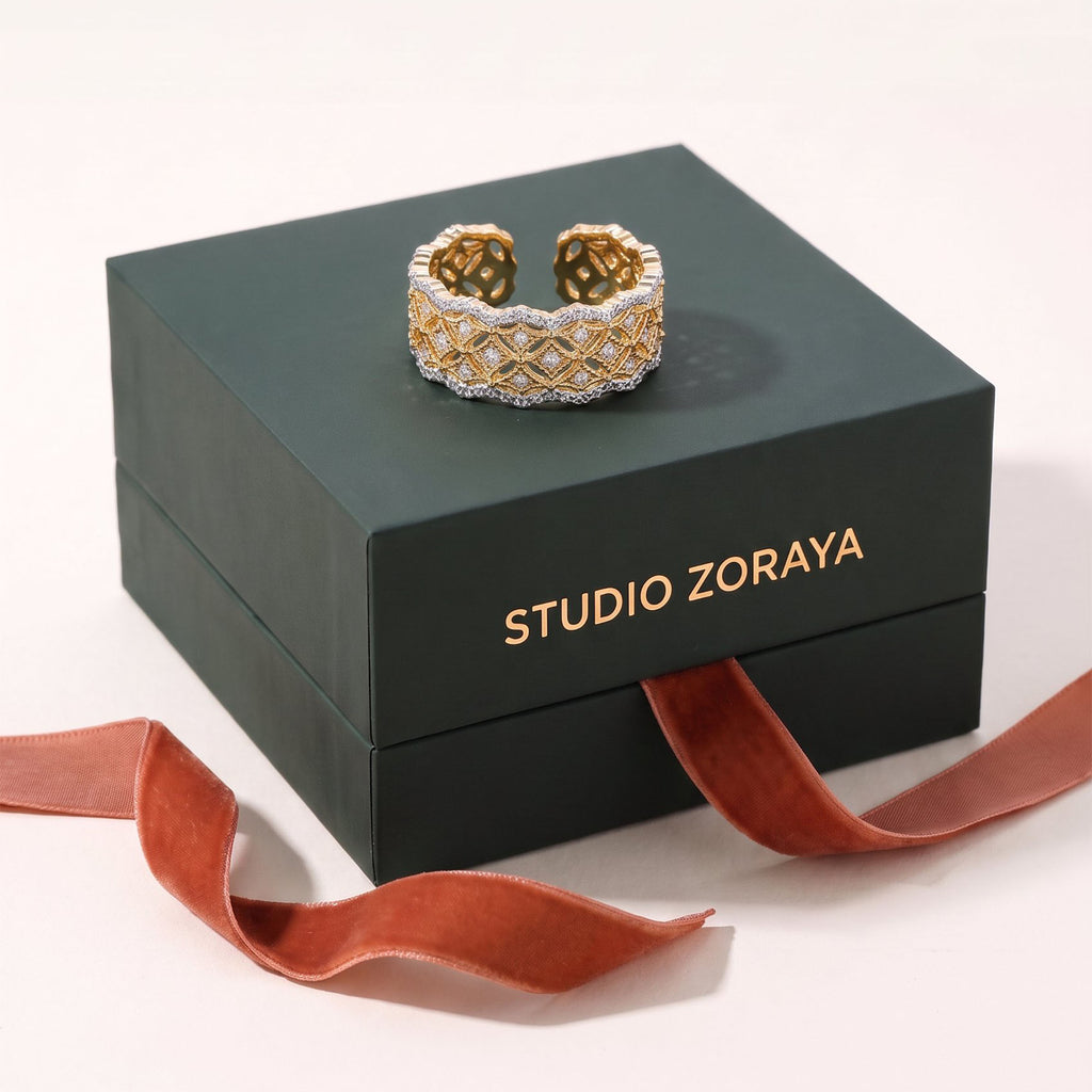Lattice Luxe Ring | Gold Plated Recycled Brass with Cubic Zirconia