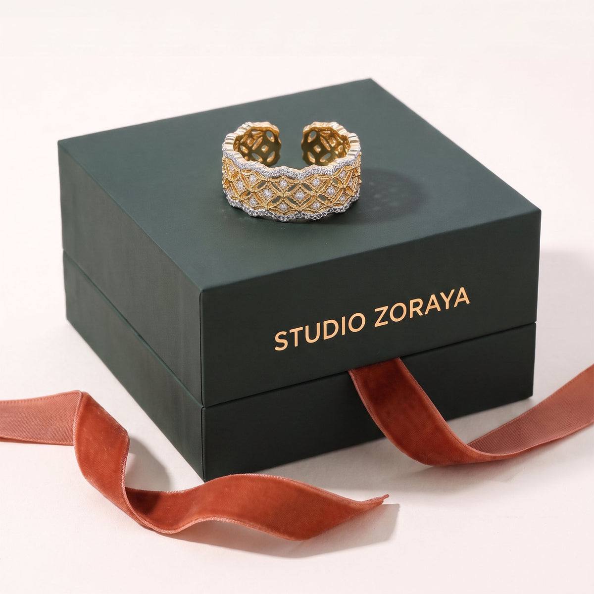 Lattice Luxe Ring | Gold Plated Recycled Brass with Cubic Zirconia