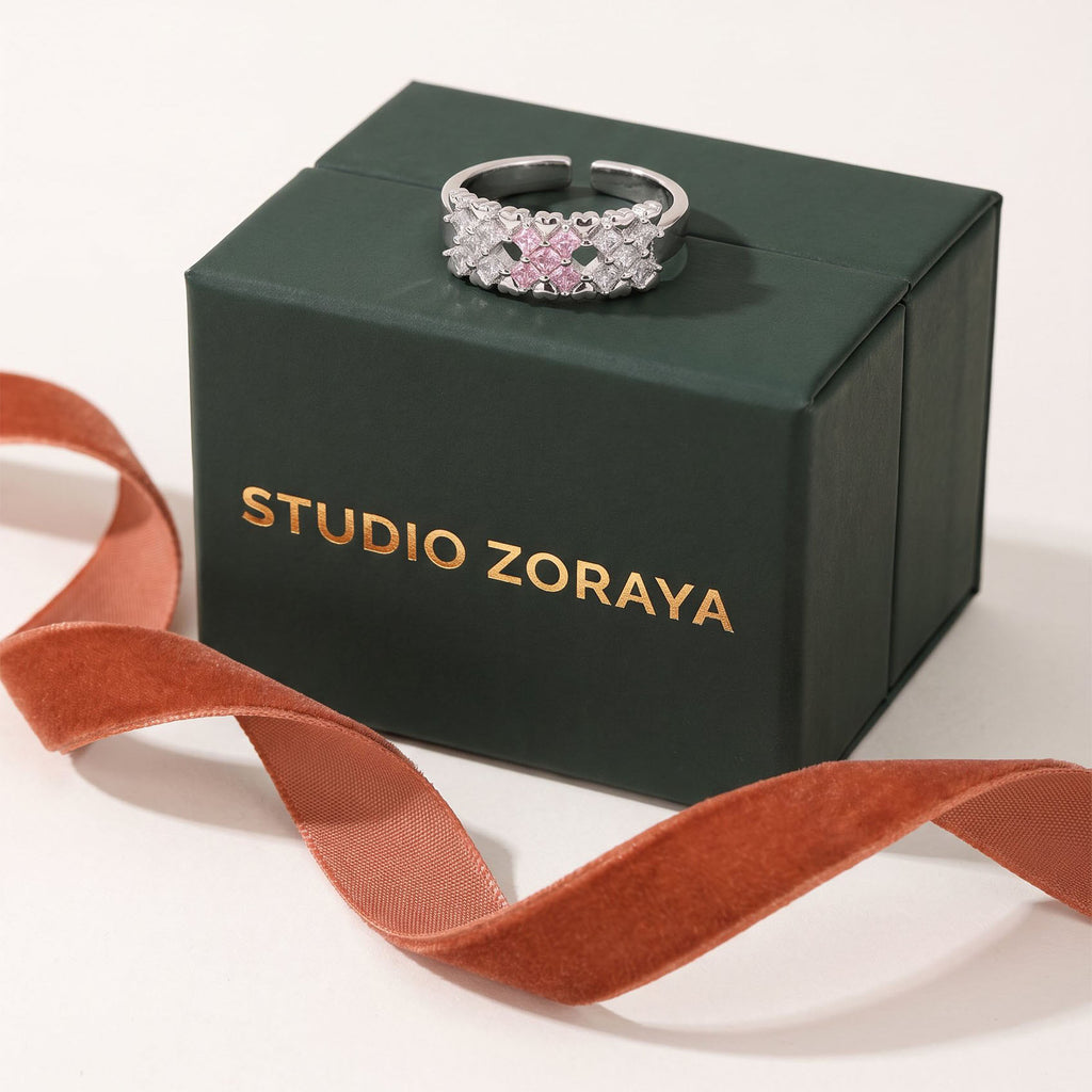 Pixel Dream Ring | White Gold Plated Recycled Brass with Cubic Zirconia